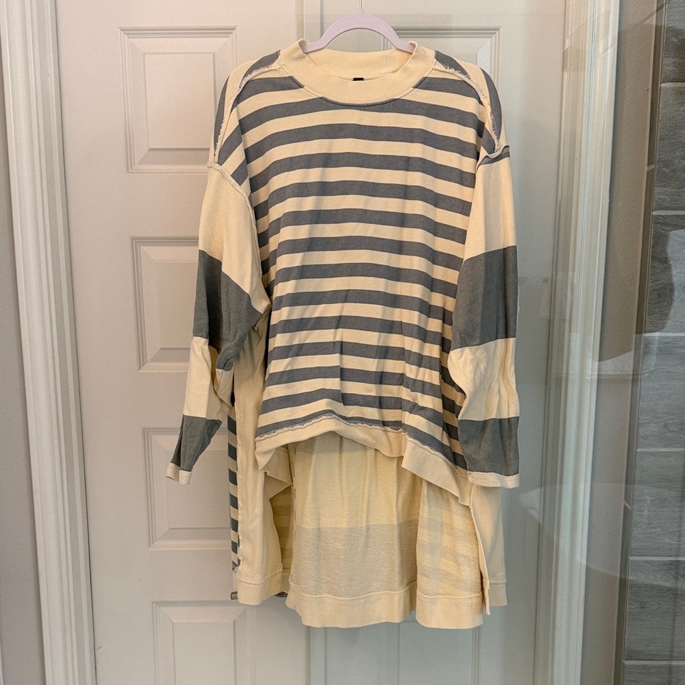 Free People Striped Sweater in Cream and Gray